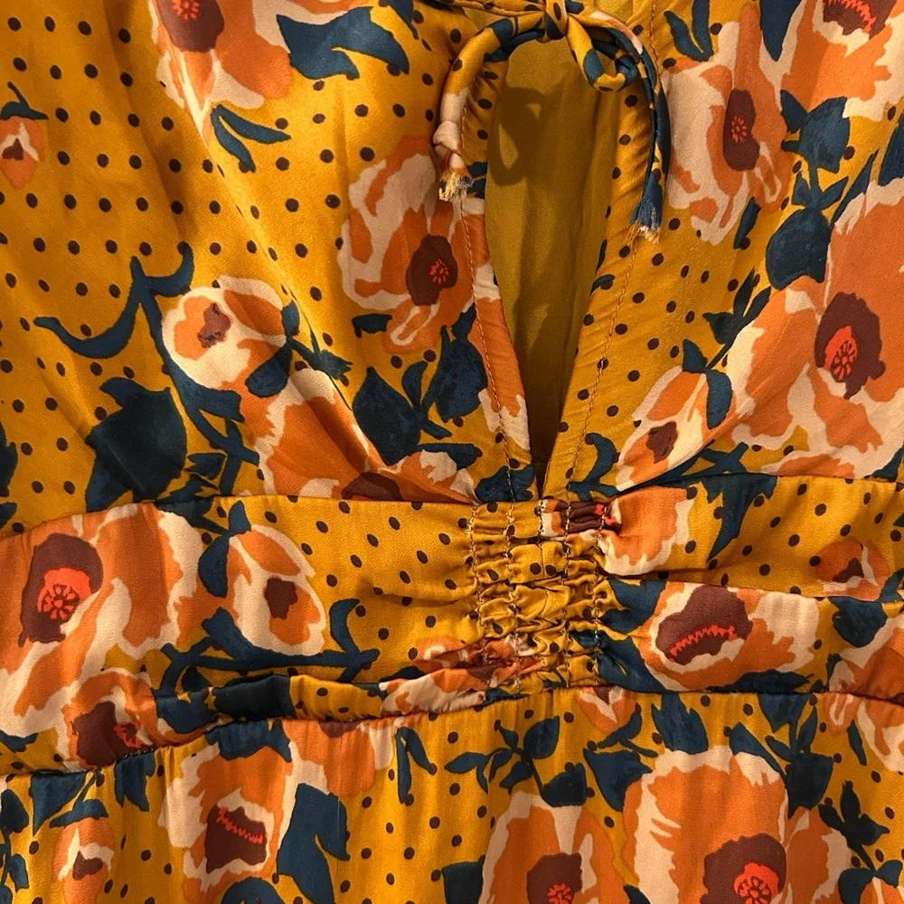 Free People Morning Light Golden Yellow Floral Long Sleeve Dress Size 8